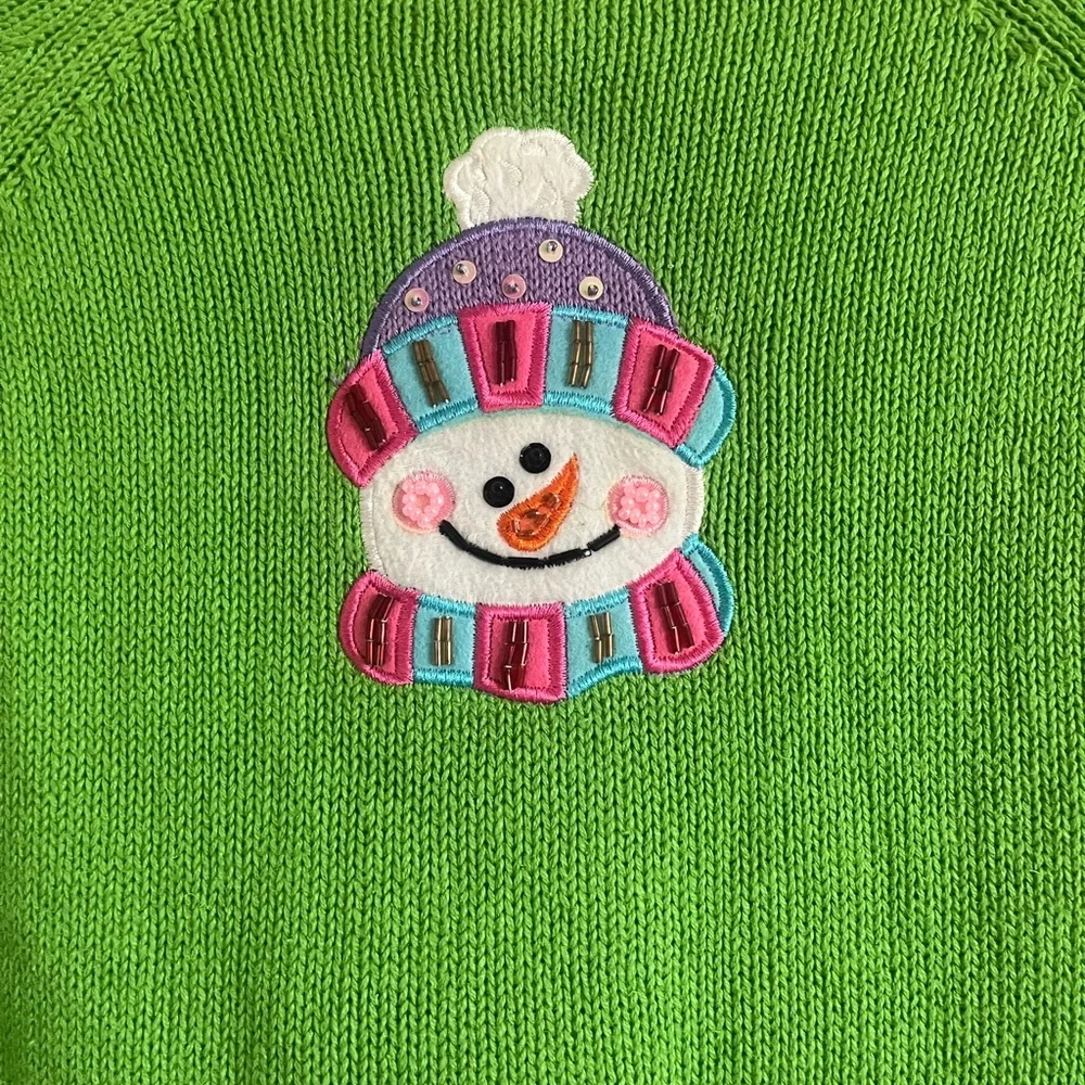 Green Snowman Cardigan Sweater